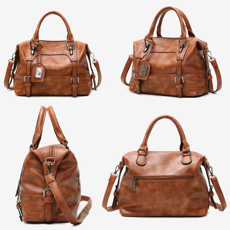 Soft Faced Casual Handbag - Large Diagonal Shoulder Bag - Brown