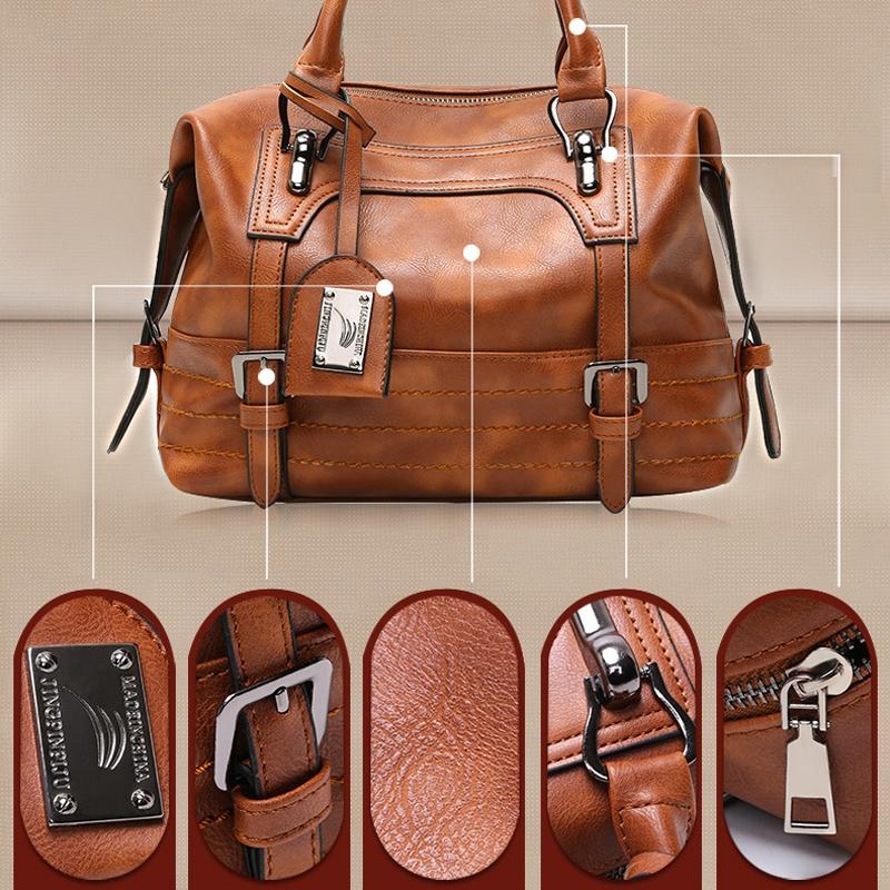 Soft Faced Casual Handbag - Large Diagonal Shoulder Bag - Brown