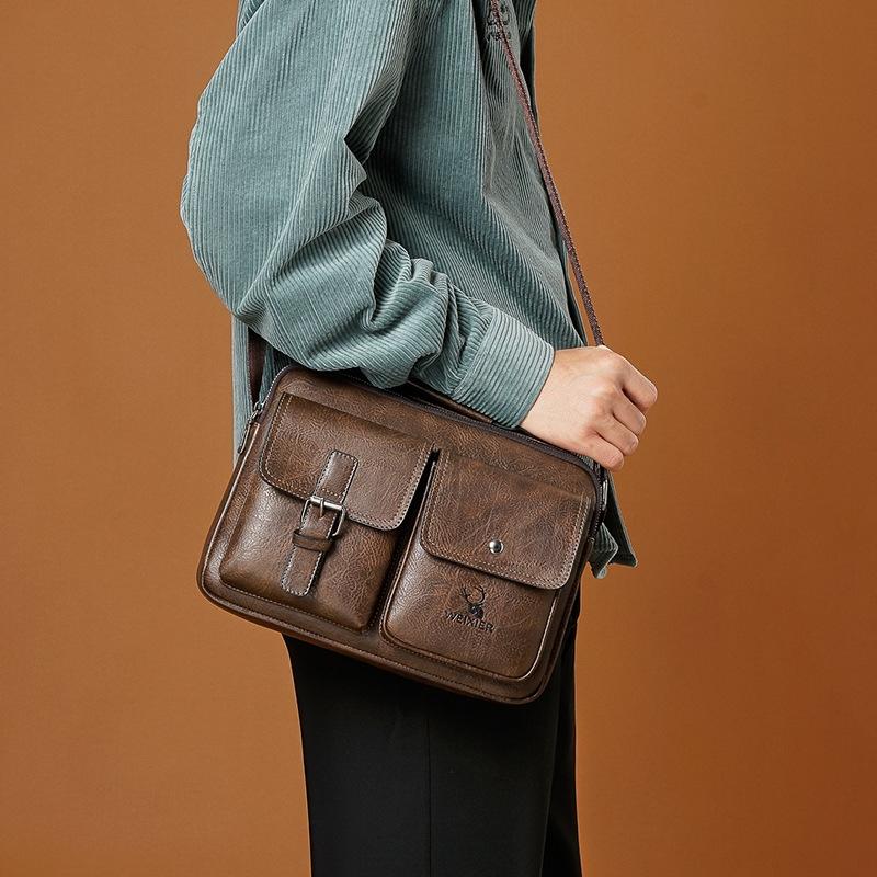 Retro Shoulder Bag For Men Large Capacity - Dark Brown