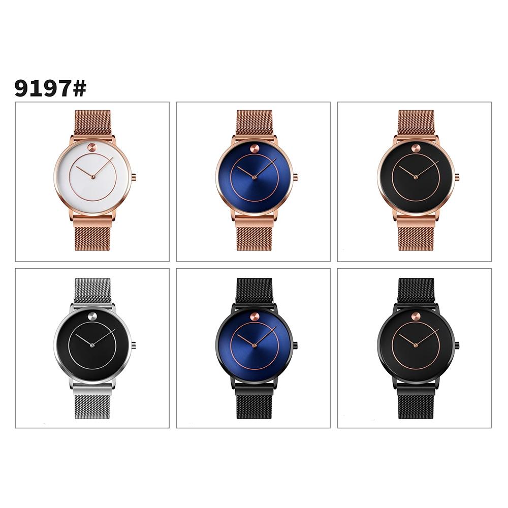 Women Metal Mesh Quartz Watch with Non-scale Dial - Rose Gold Black Surface