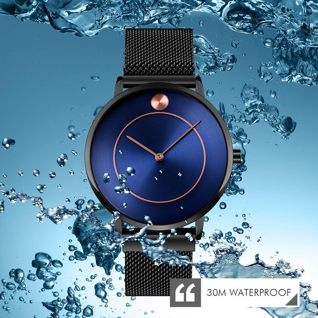 Women Metal Mesh Quartz Watch with Non-scale Dial - Rose Gold Black Surface