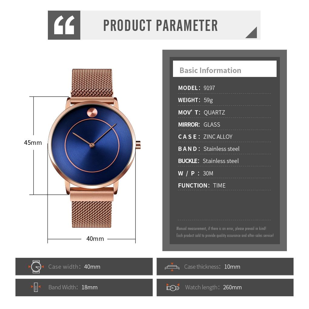Women Metal Mesh Quartz Watch with Non-scale Dial - Rose Gold Black Surface