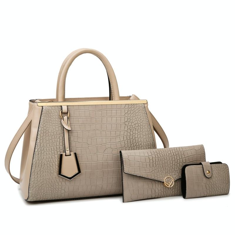 Patchwork Stone Pattern Handbag - Shoulder / Crossbody - Khaki