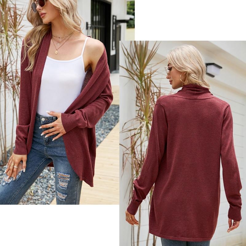 Women Mid-Length Sweater Jacket Temperament Loose Knitted Cardigan - Wine Red - S
