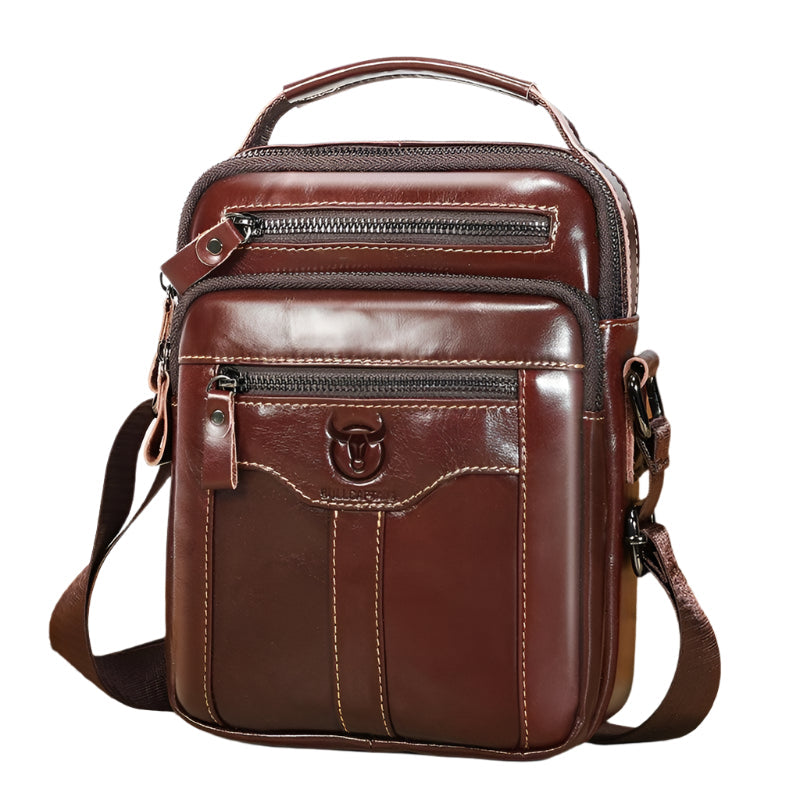 Large Capacity Retro Cowhide Crossbody Bag - Coffee