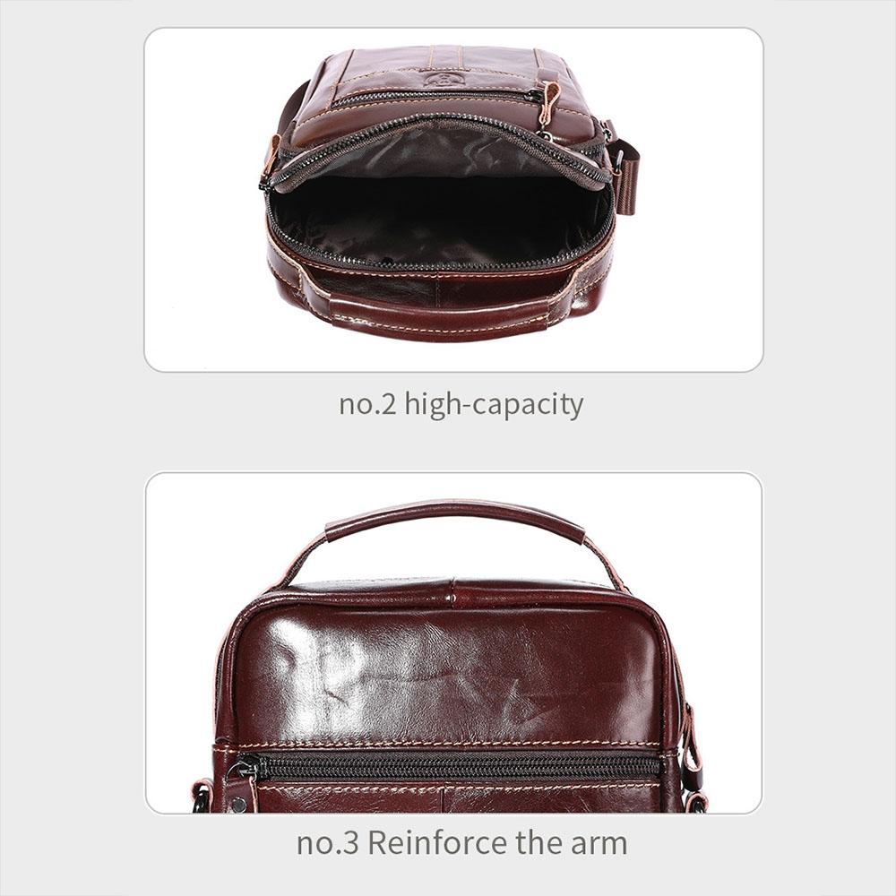 Large Capacity Retro Cowhide Crossbody Bag - Coffee