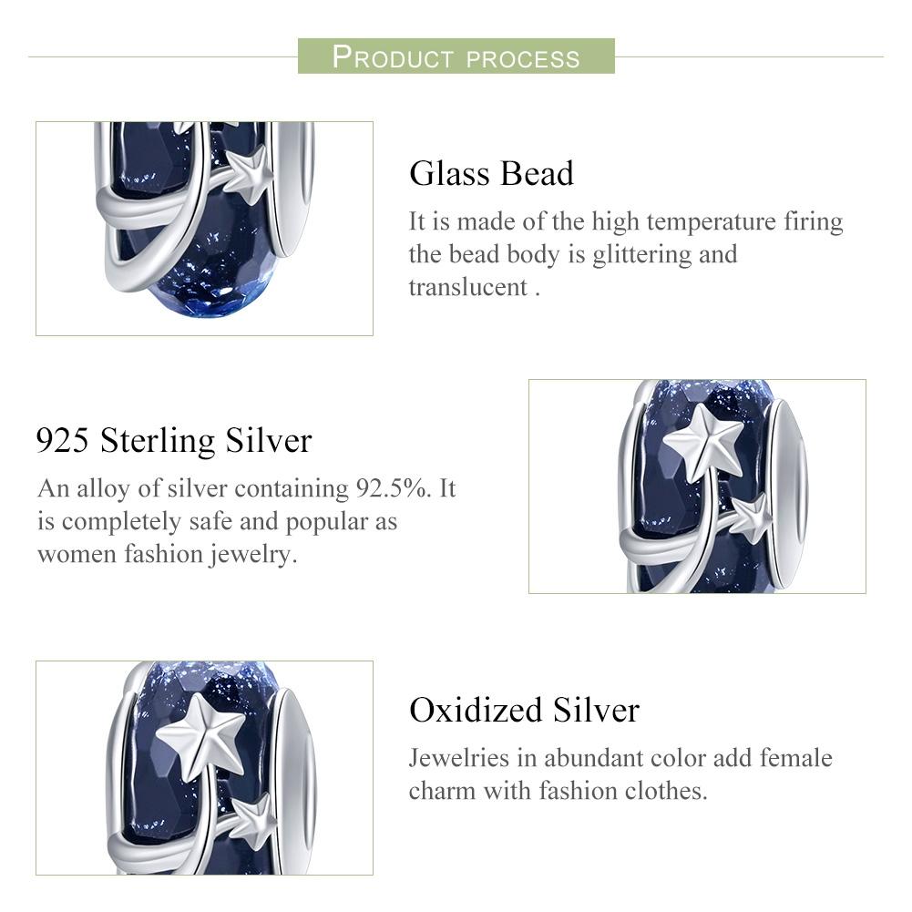 925 Sterling Silver Seasonal Glass Bead Bracelet Charms - Light Blue