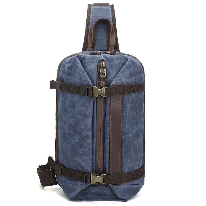 Retro Waxed Canvas Chest Bag Large Capacity Shoulder Crossbody Bag For Men - Blue