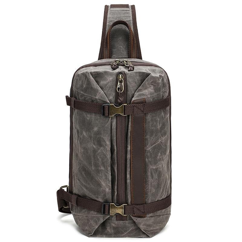 Retro Waxed Canvas Chest Bag Large Capacity Shoulder Crossbody Bag For Men - Blue