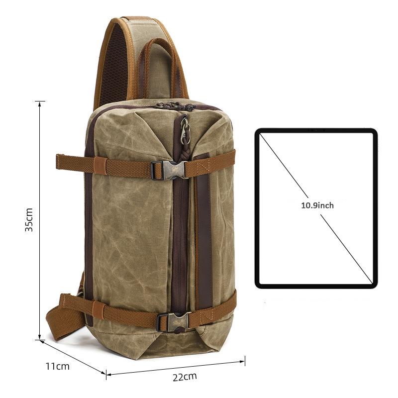 Retro Waxed Canvas Chest Bag Large Capacity Shoulder Crossbody Bag For Men - Blue