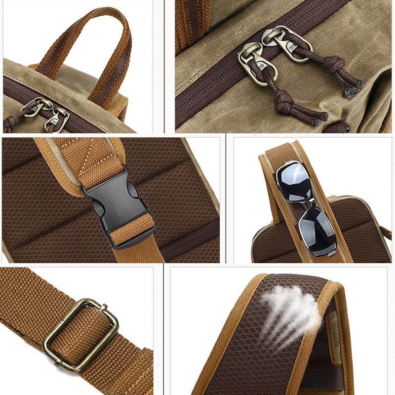 Retro Waxed Canvas Chest Bag Large Capacity Shoulder Crossbody Bag For Men - Blue