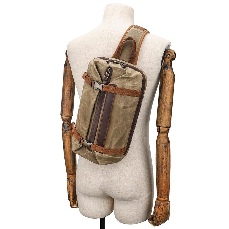 Retro Waxed Canvas Chest Bag Large Capacity Shoulder Crossbody Bag For Men - Blue