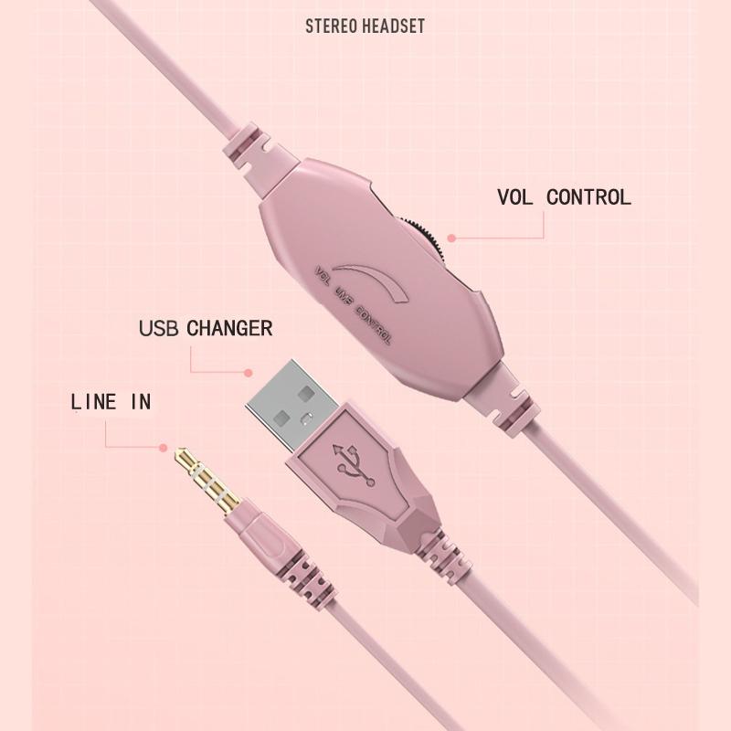 Led Bass Stereo Gaming Headset With Mic - Pink