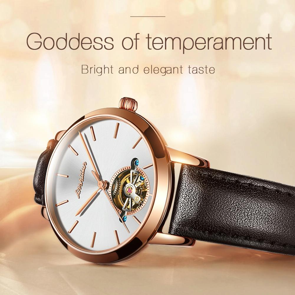 Waterproof Automatic Mechanical Watch for Women with Simple Hollow Design - Black Steel Strip Blue