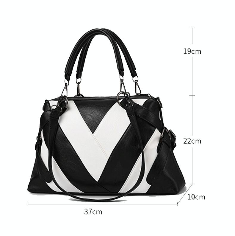 Soft Leather Geometric Handbag - Colourblock - Black