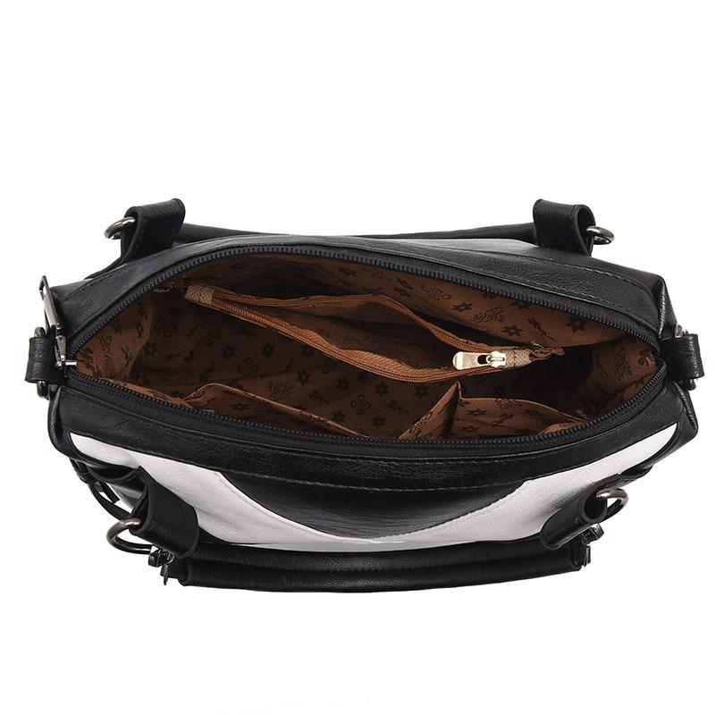 Soft Leather Geometric Handbag - Colourblock - Black