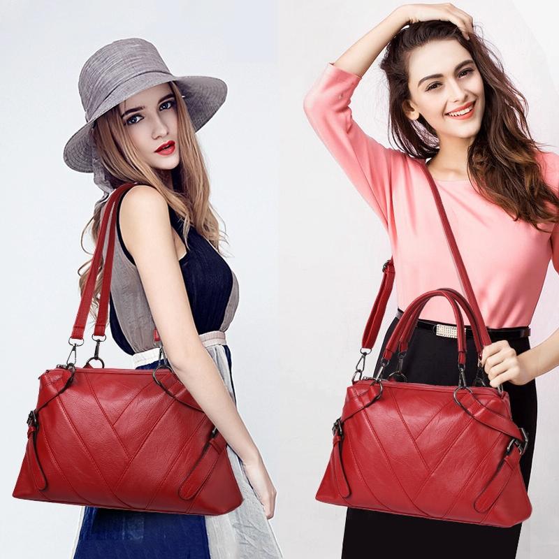 Soft Leather Geometric Handbag - Colourblock - Black