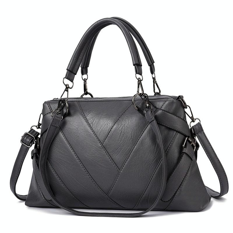 Soft Leather Geometric Handbag - Colourblock - Black