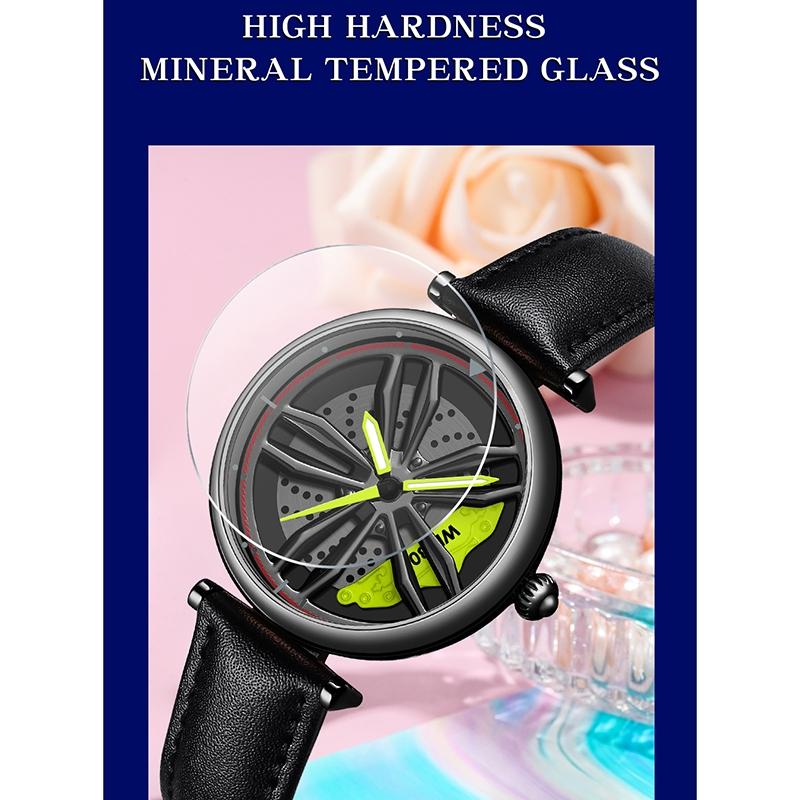 Women Steel Belt Quartz Watch with 3d Hollow out Wheel Design - Rose Gold