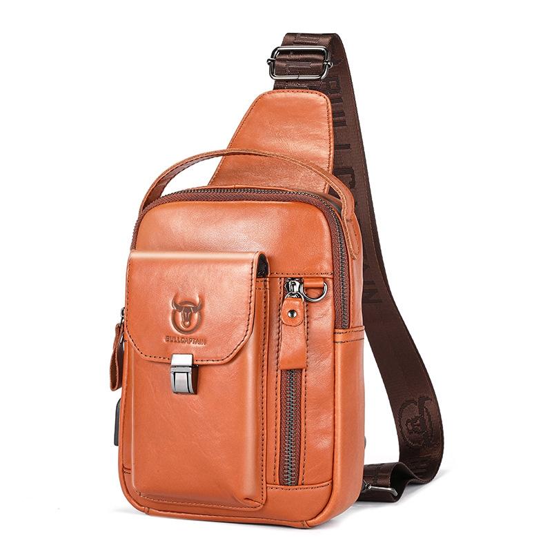 Large Retro Cowhide Crossbody Bag With Usb Port - Yellow