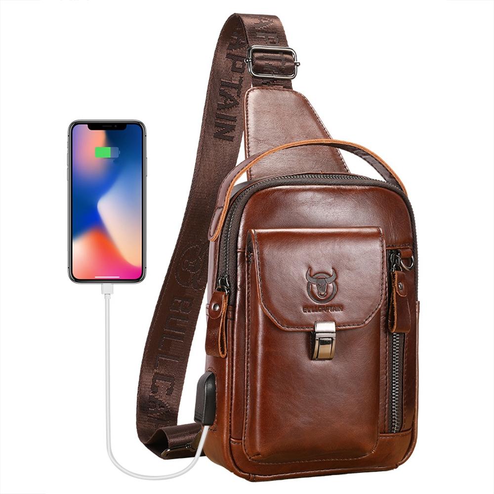 Large Retro Cowhide Crossbody Bag With Usb Port - Yellow