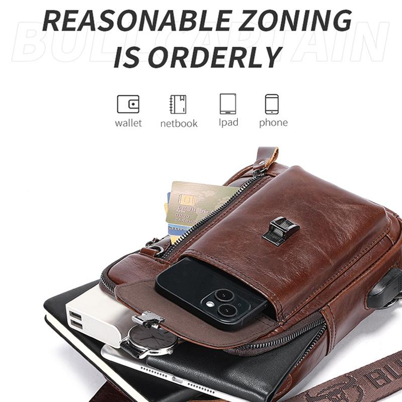 Large Retro Cowhide Crossbody Bag With Usb Port - Yellow