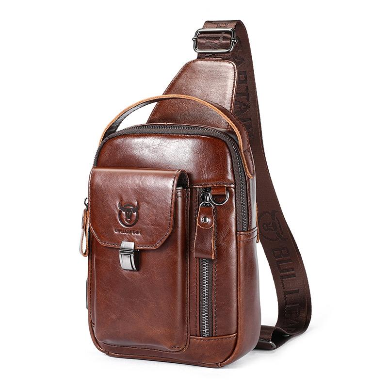 Large Retro Cowhide Crossbody Bag With Usb Port - Yellow