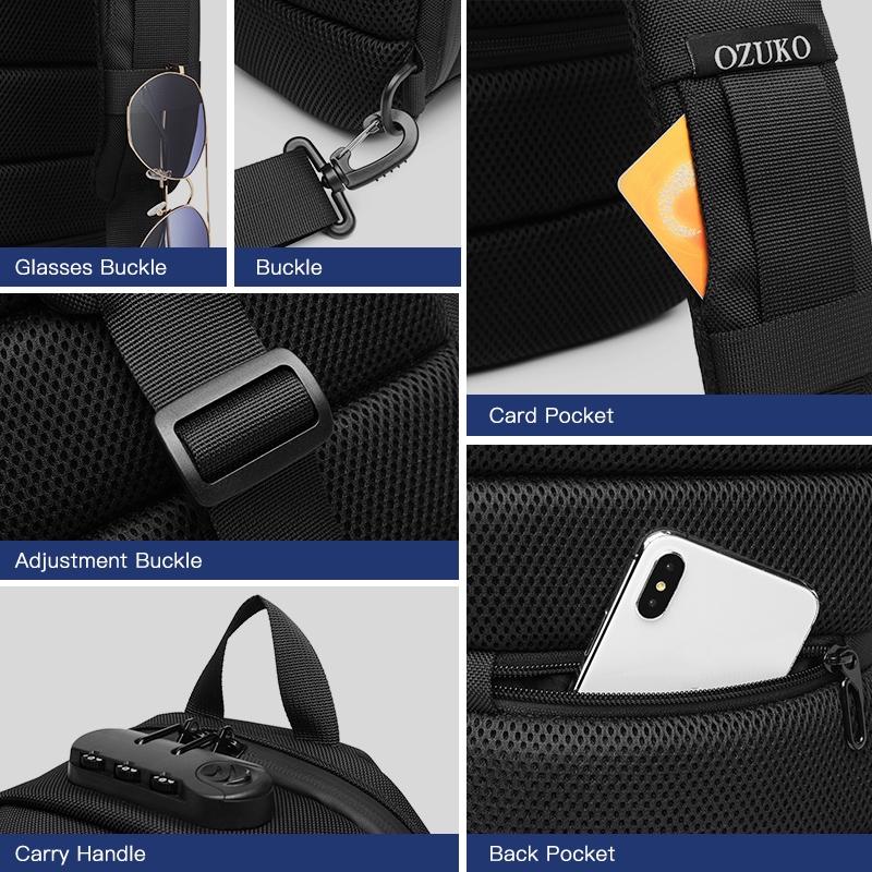 Waterproof Men Chest Bag Usb Charging Port Anti Theft Oxford Cloth Messenger Bag - Dark Grey