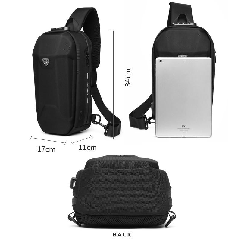 Waterproof Men Chest Bag Usb Charging Port Anti Theft Oxford Cloth Messenger Bag - Dark Grey