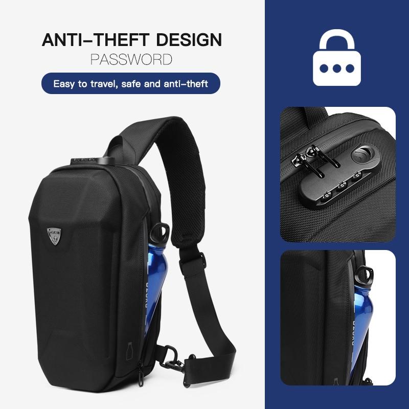 Waterproof Men Chest Bag Usb Charging Port Anti Theft Oxford Cloth Messenger Bag - Dark Grey