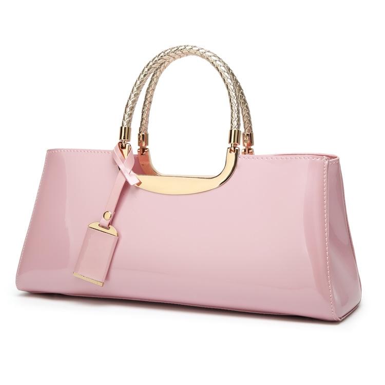 Patent Leather Shoulder Bag for Women - Glue Closure - Red Wine