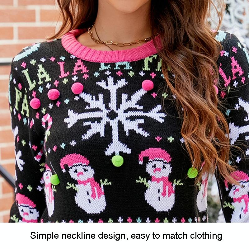 Casual Christmas Snowman Pullover Sweater Women Cartoon Knitwear - Elk - L