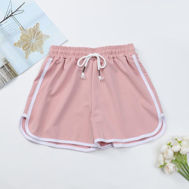 High Waist Straight Yoga Shorts Women Casual Loose Outerwear - Light Pink - L