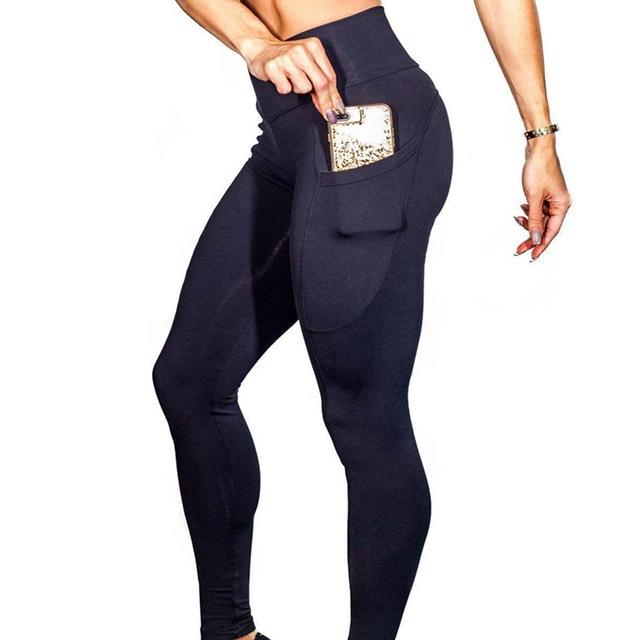 High Elastic Women Yoga Pants With Pockets Stretch Leggings For Jogging Workout And Running Size L - Gray