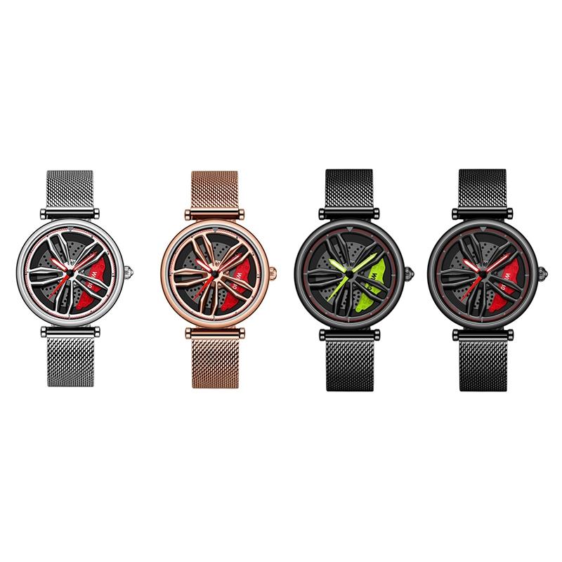 Women Quartz Watch with 3d Hollow out Wheel Design - Rose Gold
