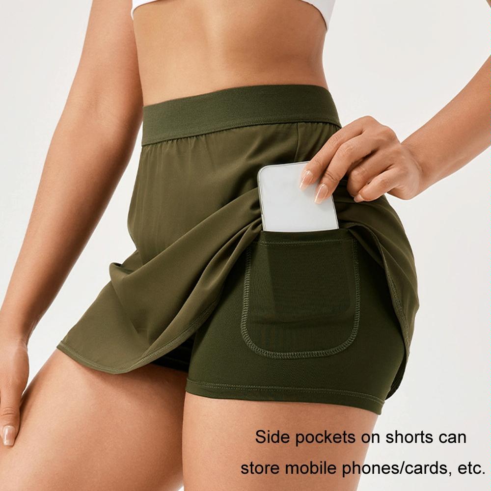 Quick Drying Women Yoga Skirt Pants Breathable & Fake Two Piece Size L - Green - Xl