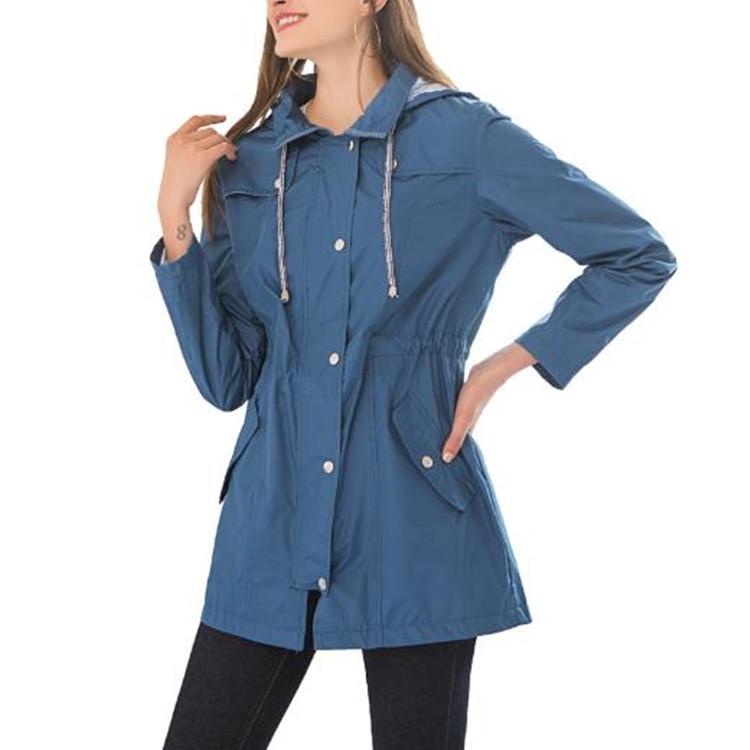 Casual Women Waterproof Waist Hooded Long Coat - Size XL - Sky Blue