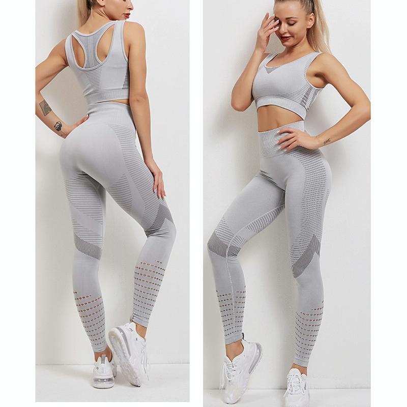 Yoga Fitness Set Women Sports Bra & Leggings Size L - Black - Xl