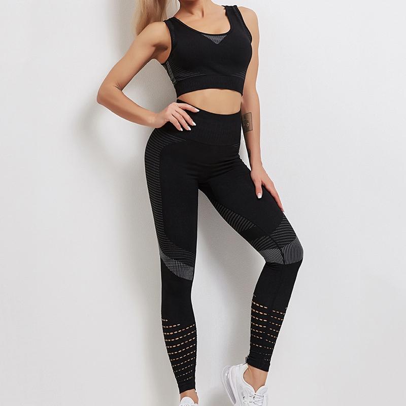 Yoga Fitness Set Women Sports Bra & Leggings Size L - Black - Xl
