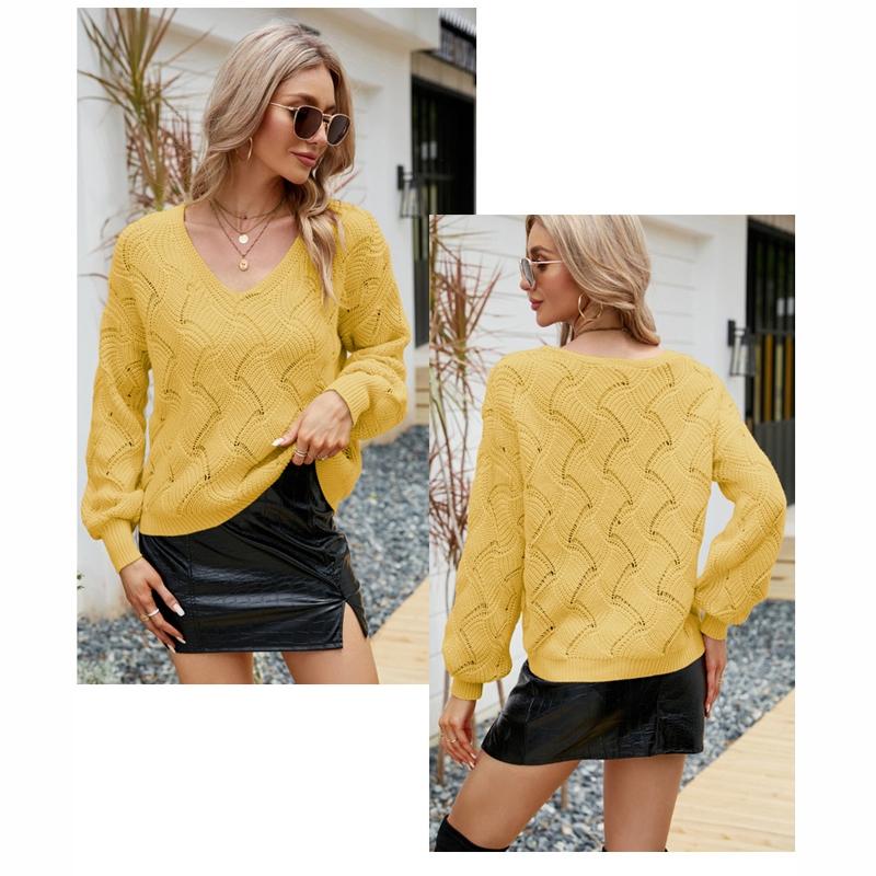 V-Neck Sweater Women Autumn And Winter Loose Knitted Bottoming Shirt - Blue - Xl
