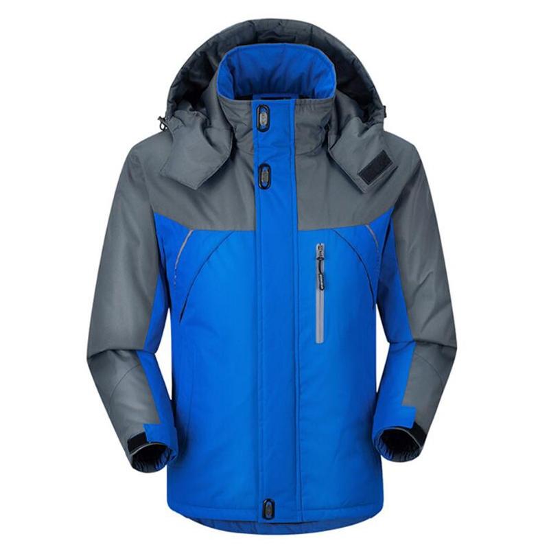Men Winter Thick Fleece Waterproof Outwear Down Jackets Coats - Size Xxxxxl Blue