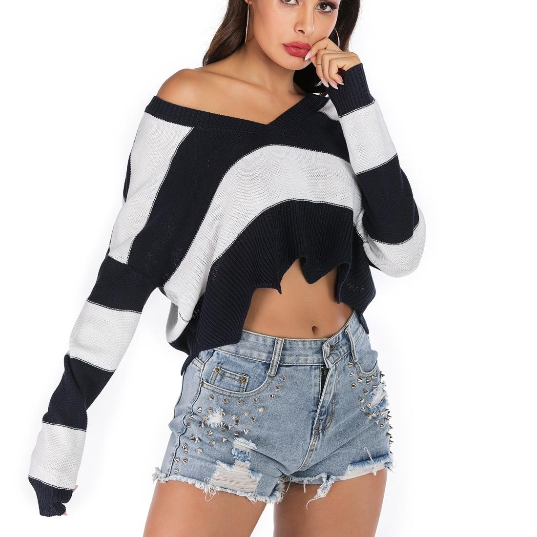Striped Fashion Casual Pullover - Dark Blue L