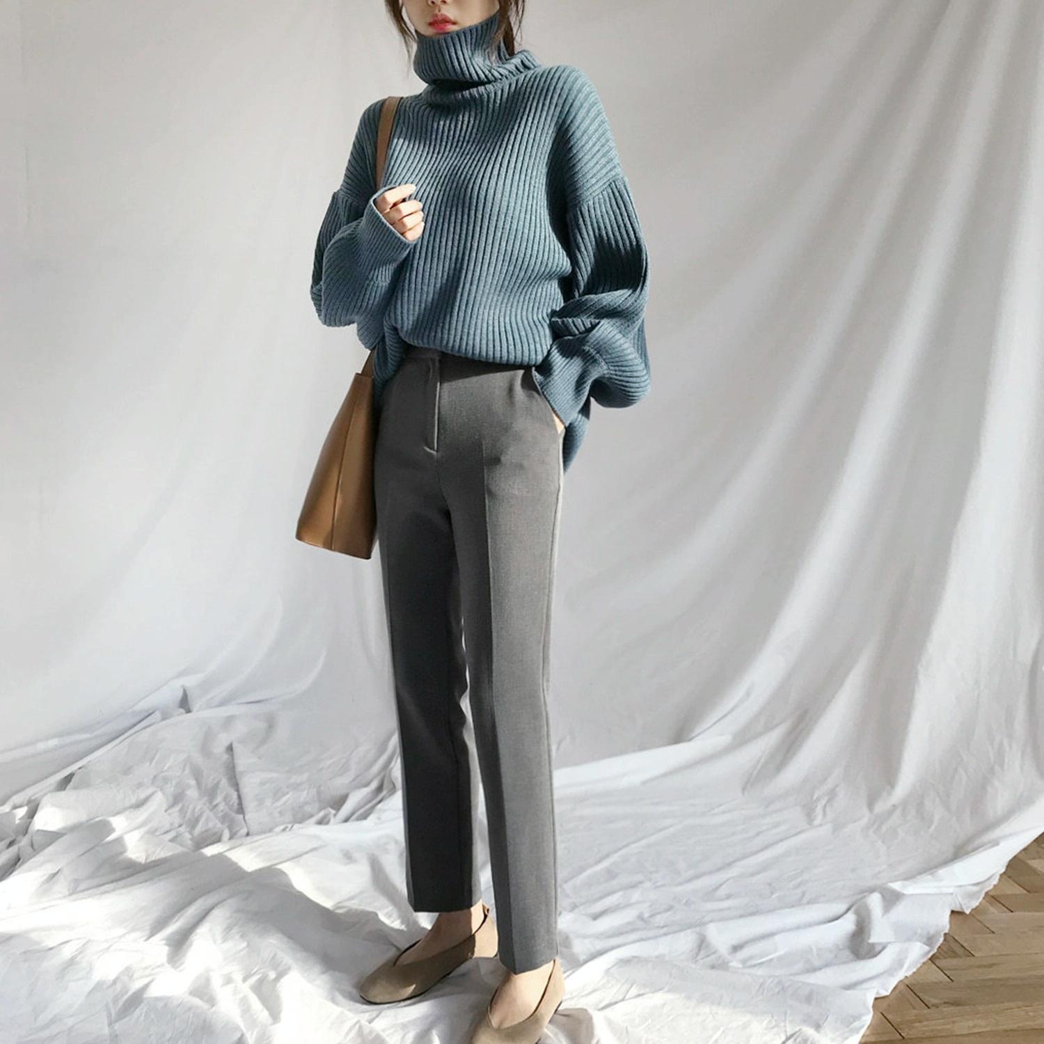 Solid Colour Turtleneck Outer Wear Pullover Casual Sweater Beige - Free Size - Coffee Free Size