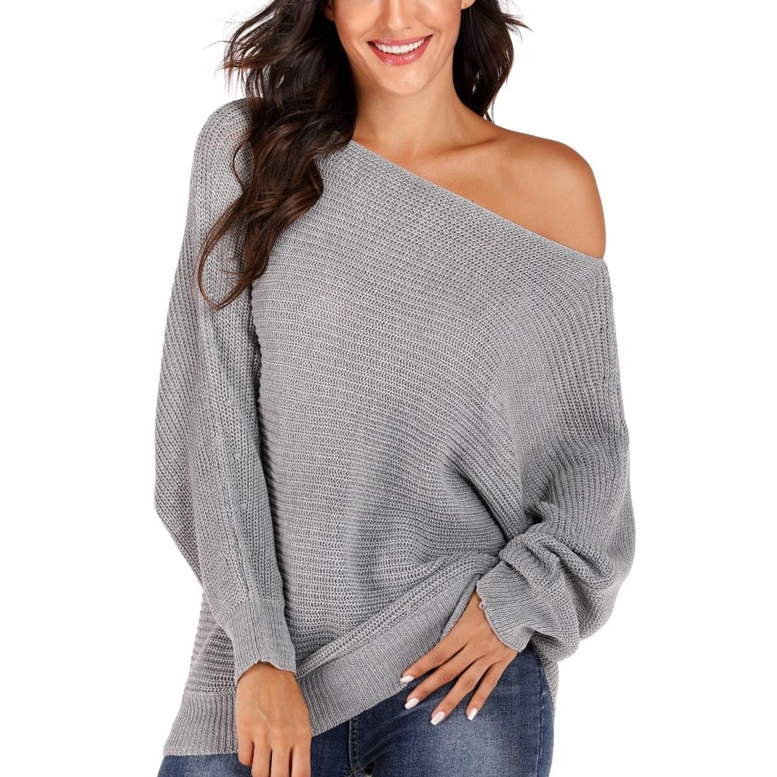 Irregular Bat Sleeve Sweater Grey - L - Grey M