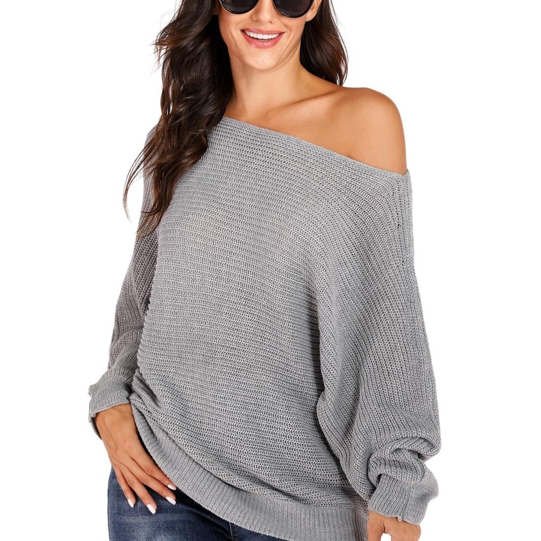 Irregular Bat Sleeve Sweater Grey - L - Grey M