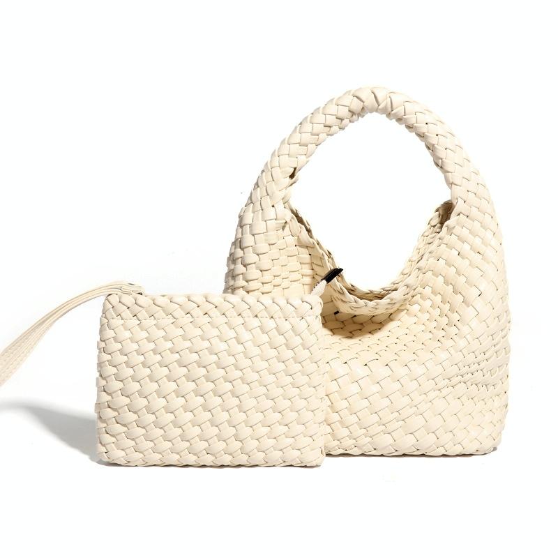 Apricot Hand Woven 2-in-1 Shoulder Bag - Milkshake White