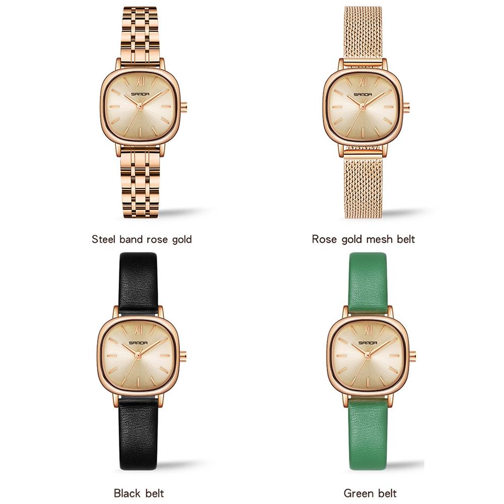 Women Oval Dial Quartz Watch with Simple Bar Scale - Mesh Belt Rose Gold