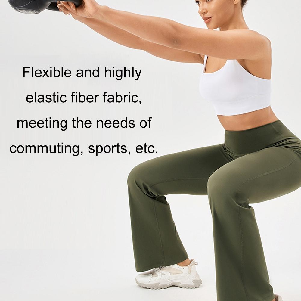 High Waisted Elastic Yoga Flared Pants Size L - Wine Red - S