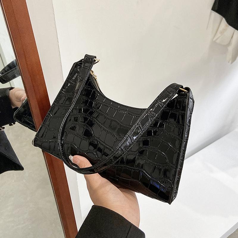Small Square Stone Pattern Shoulder Bag for Women - Black