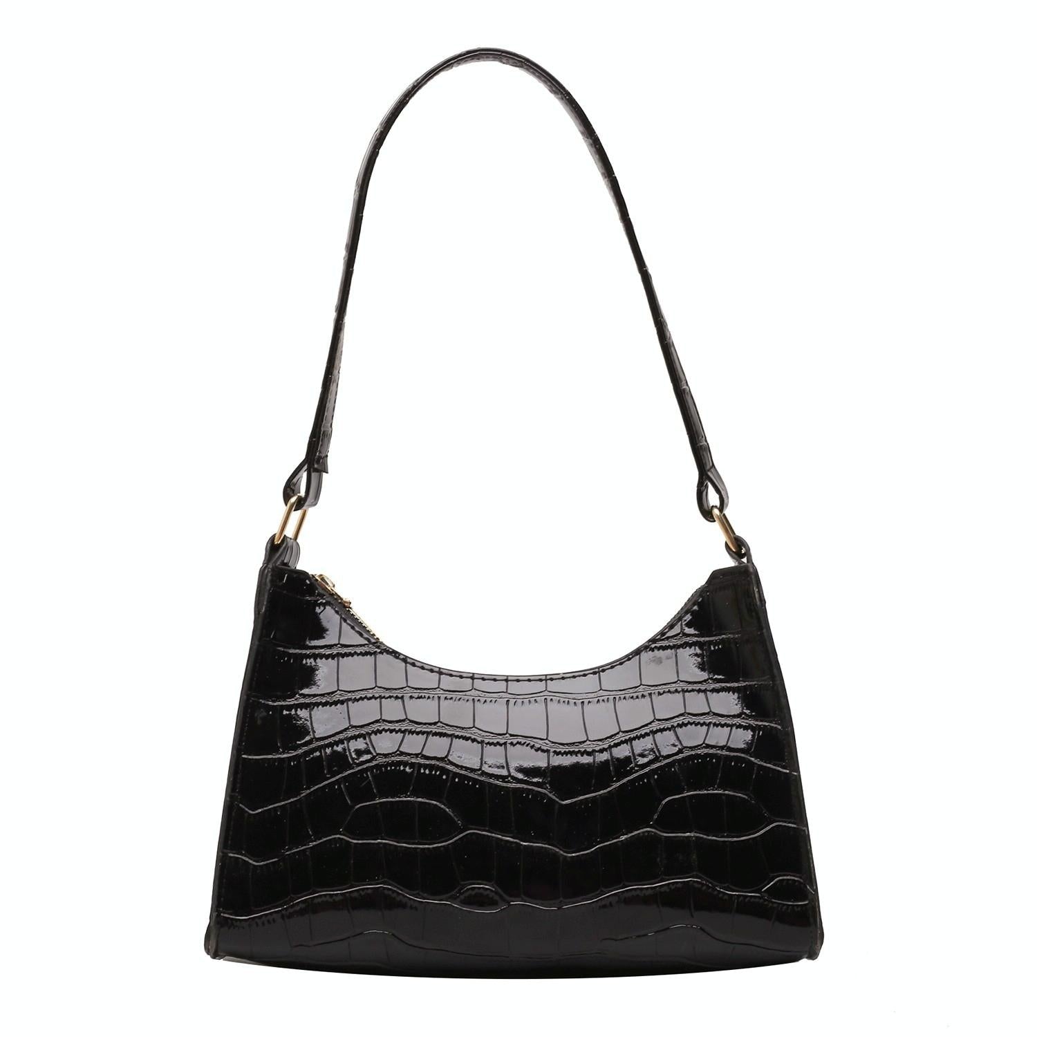 Small Square Stone Pattern Shoulder Bag for Women - Black
